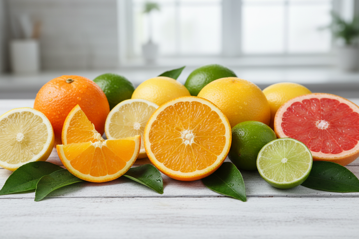 Panier d'agrumes associés aux ingrédients des parfums hespéridés