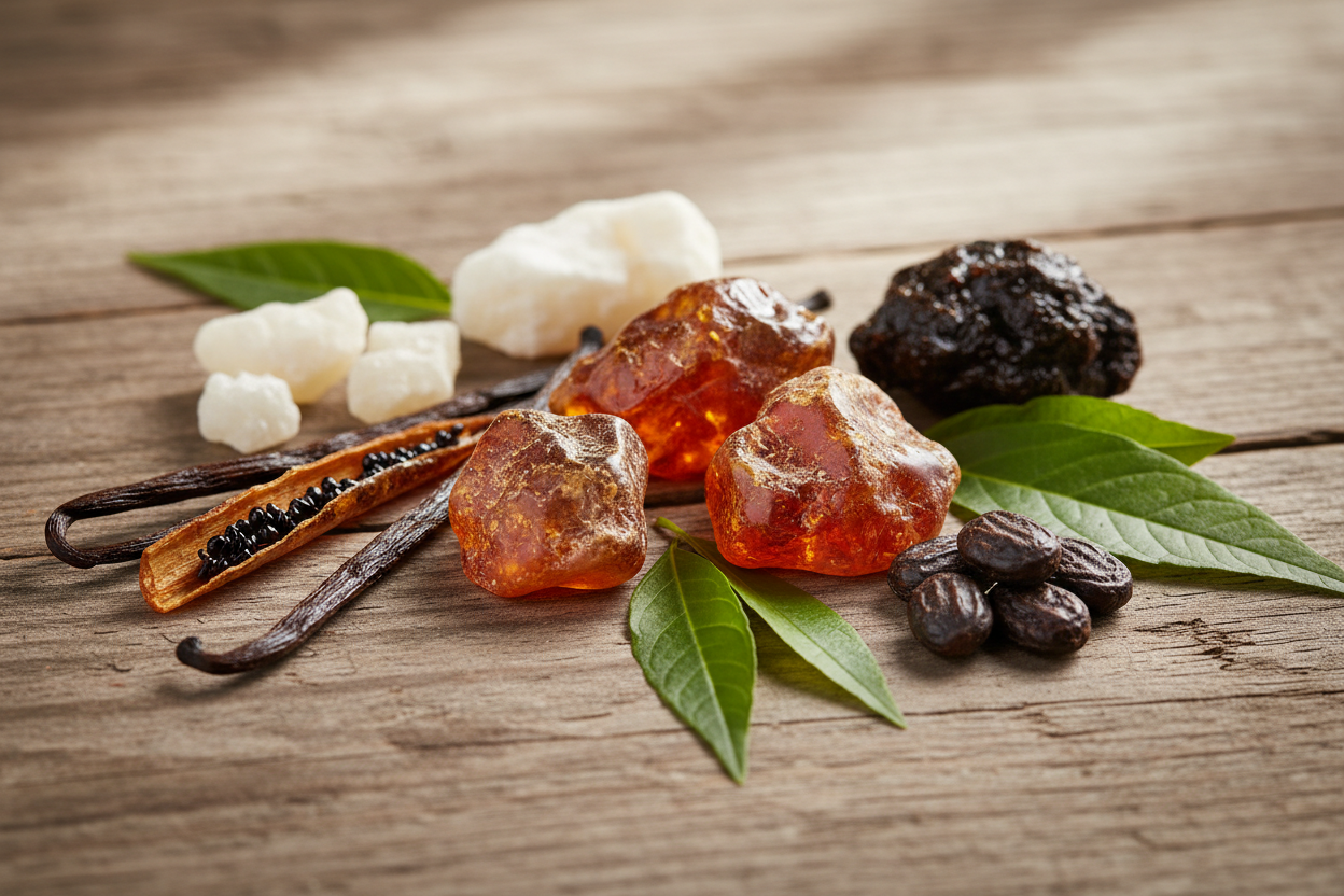 Ingrédients qui composent un parfum ambré : ambre, vanille