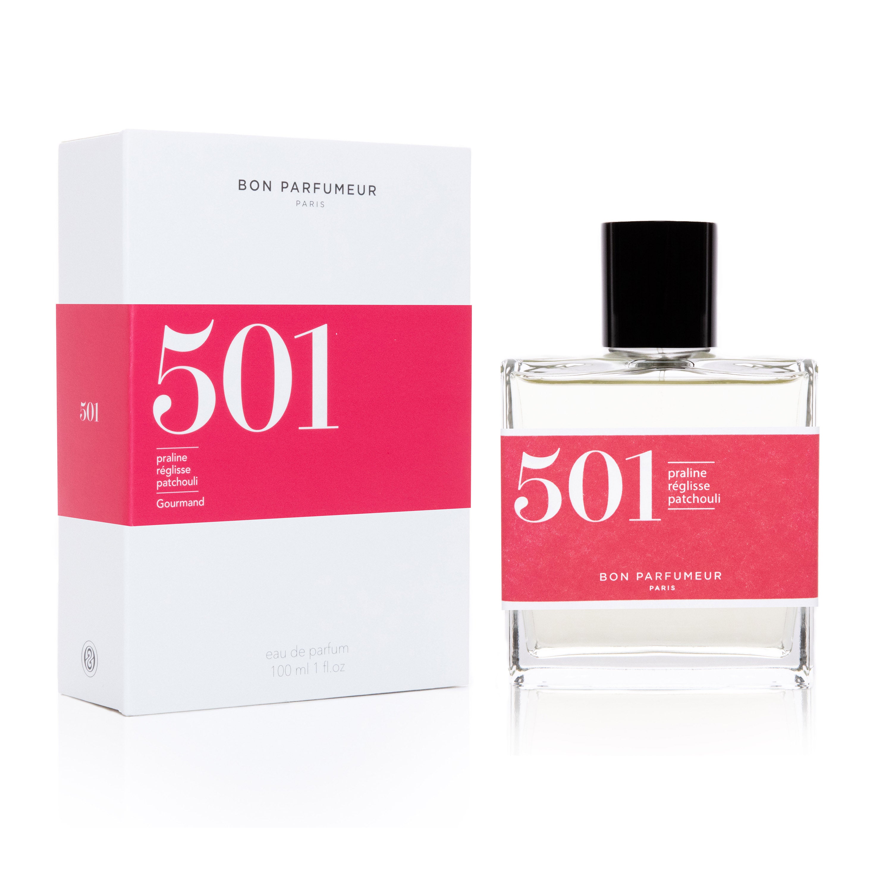 Bon Parfumeur - Collection Gourmand Eau de Parfum 501 praline, réglisse et patchouli. Existe en 30ml et 100ml.