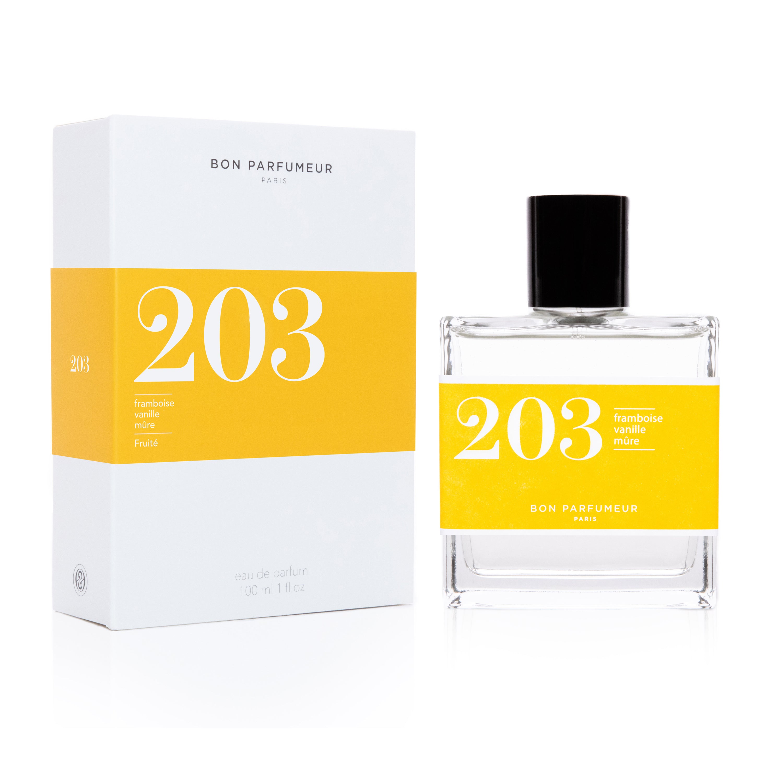 Bon Parfumeur - Collection Fruitée Eau de Parfum 203 à la framboise, vanille et mûre. Existe en 30ml et 100ml.