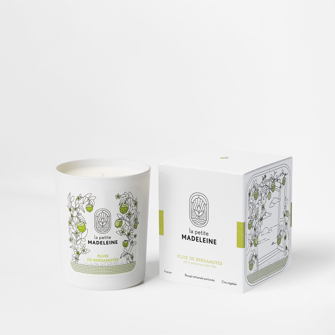 La Petite Madeleine Bougie parfumée naturelle 180g parfum Pluie de Bergamotes avec packaging