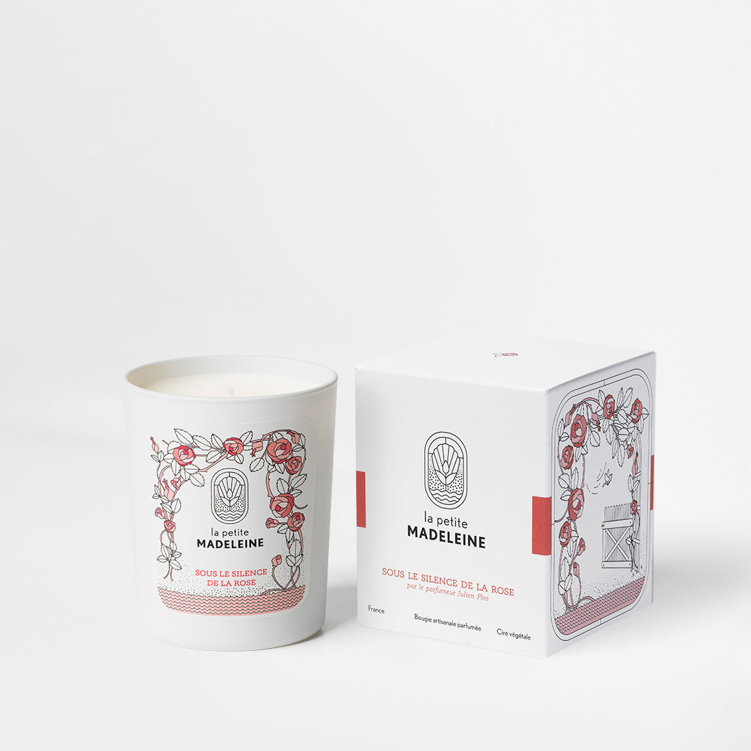 La Petite Madeleine Bougie Parfumée 180g parfum Sous le Silence de la Rose avec packaging