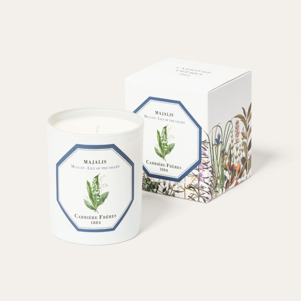 Carrière Frères Bougie Parfumée 185g parfum Muguet à base de cire 100% végétale avec packaging